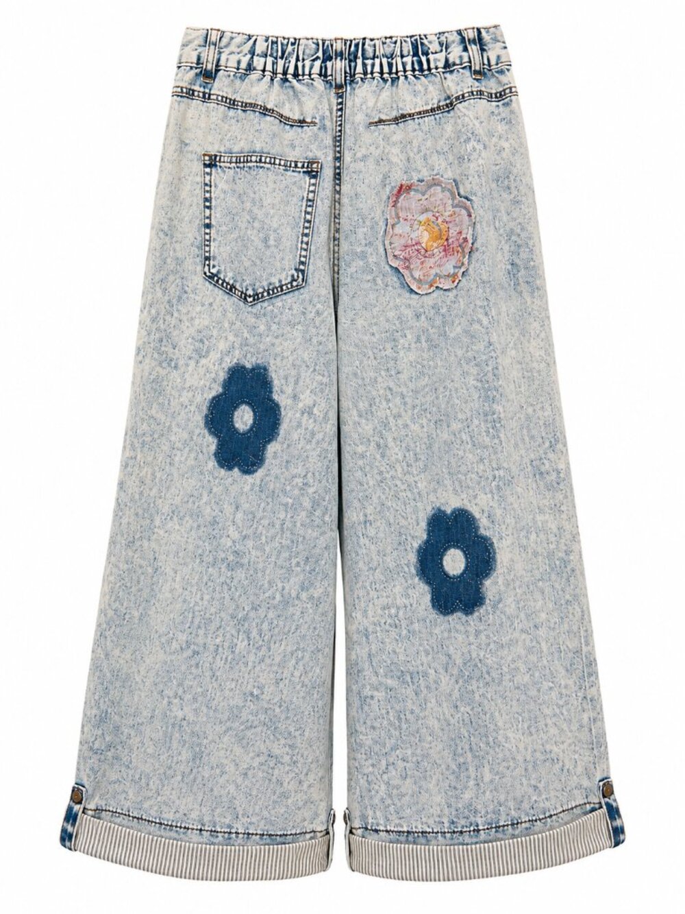 POL Boho Vintage 70s Floral Flower Patch Baggy Flowy Wide Leg Denim Jeans NWT - Picture 7 of 13